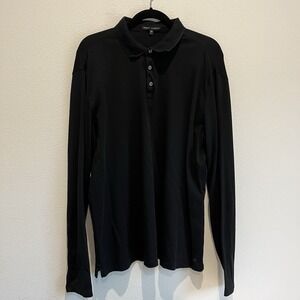 Mens Classic Black Long Sleeve Polo Shirt Plus Sz XxL 100% Cotton Elegant Club
